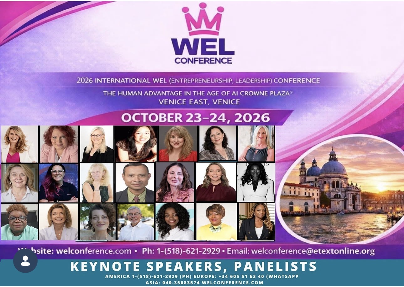 Mariquita Joy speaking at WEL Conference 2026 in Venice Italy — Women's Entrepreneurship and Leadership international keynote